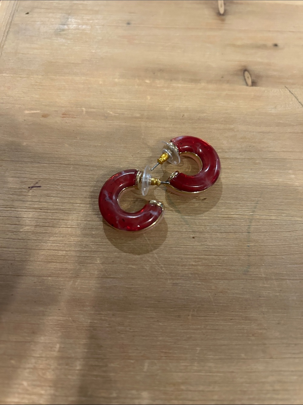 Red Resin Hoop Earrings - Women Jewelry